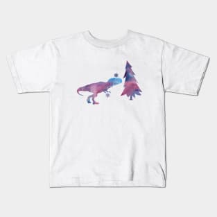 Dinosaur Trex Winter Art With Snowflakes Kids T-Shirt